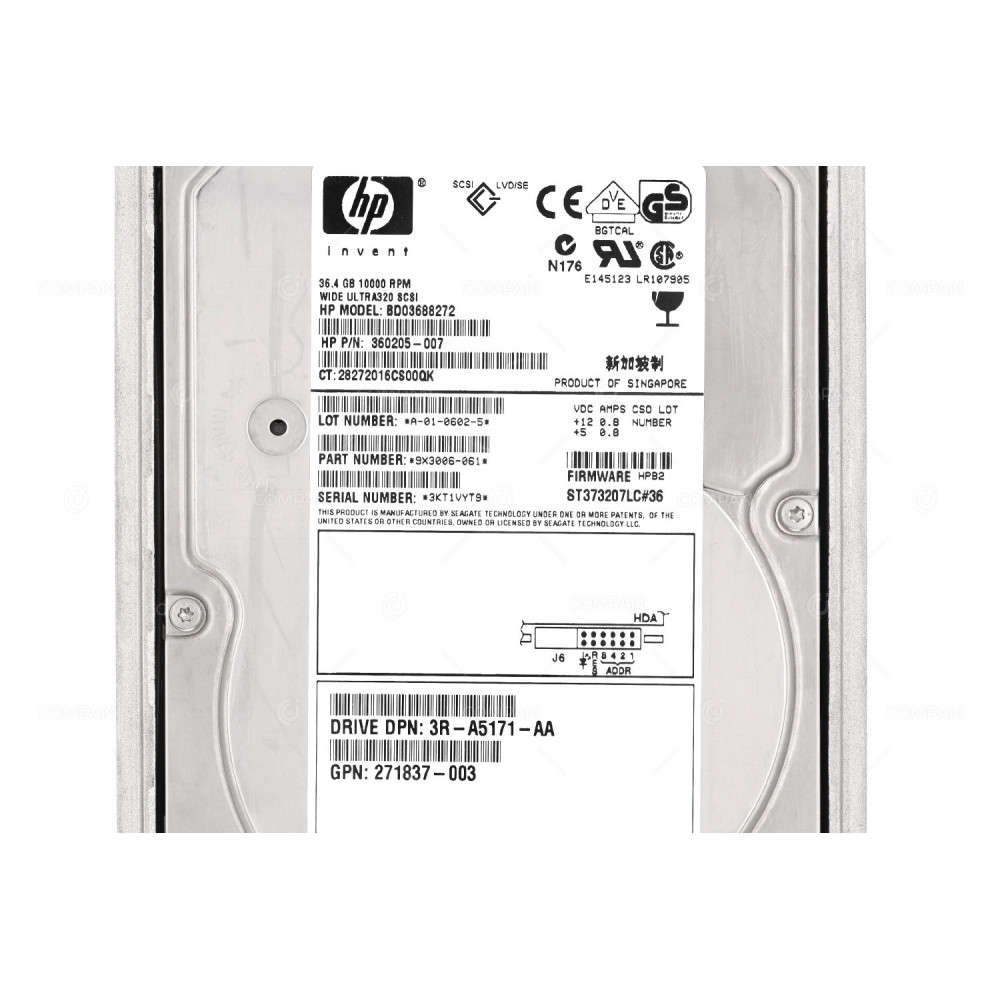 360205-007 HP HARD DRIVE 36.4GB 10K U320 SCSI 3.5 LFF HOT-SWAP 271837-003